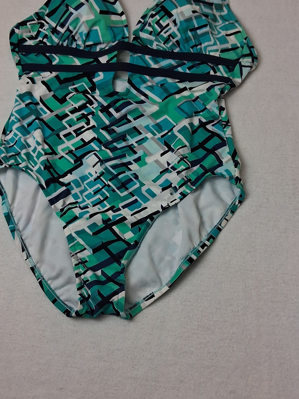 NWT Penbrooke Plunge Neck Multi Color Bathing Suit, Sz 12